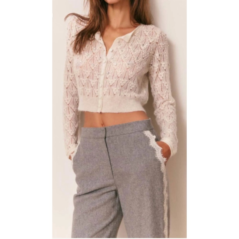 Loveshackfancy Calico Embellished Pointelle Cardigan Sz Large Nwt